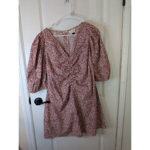 Universal Thread Pink Brown Abstract Ruched Puff Sleeve Mini Dress Size 14